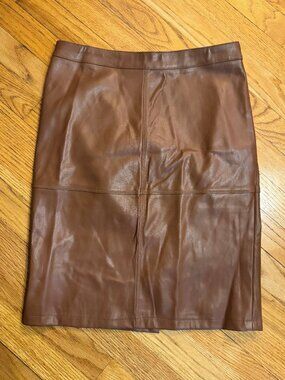 Fahsyee Faux Leather Brown Pencil Skirt